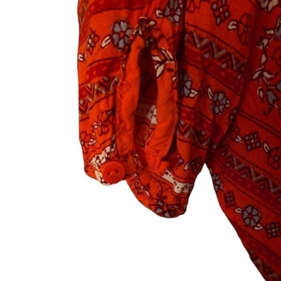 Old Navy Floral Top Women's Large Red Multi Boho V Neck - Picture 4 of 6